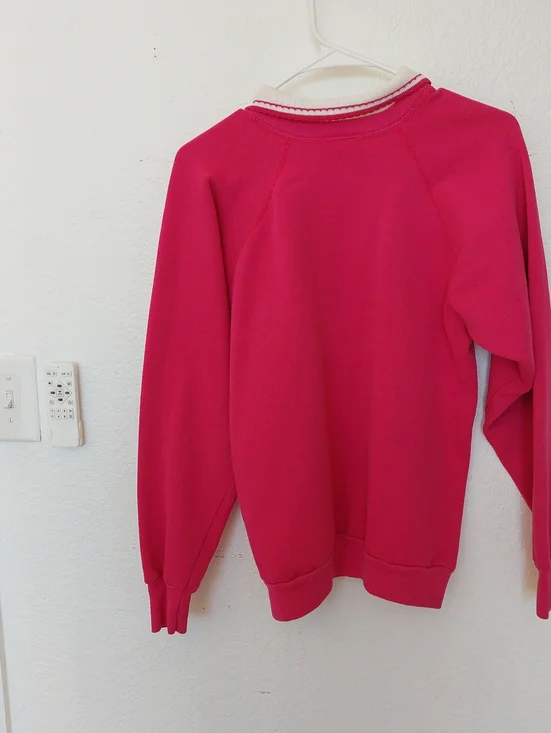 Bright Pink Cat Graphic Pullover with White Collar Morning Sun Cat Rain Drop - Picture 2 of 2